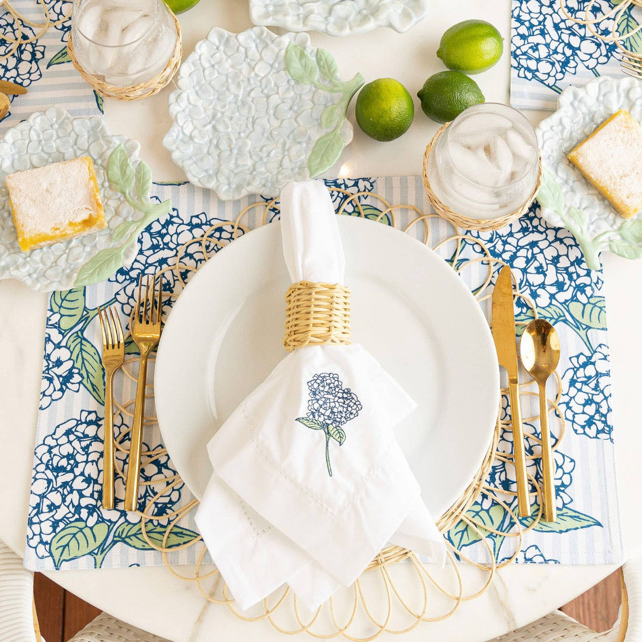 Embroidered Dinner Napkin Hydrangea Stem
