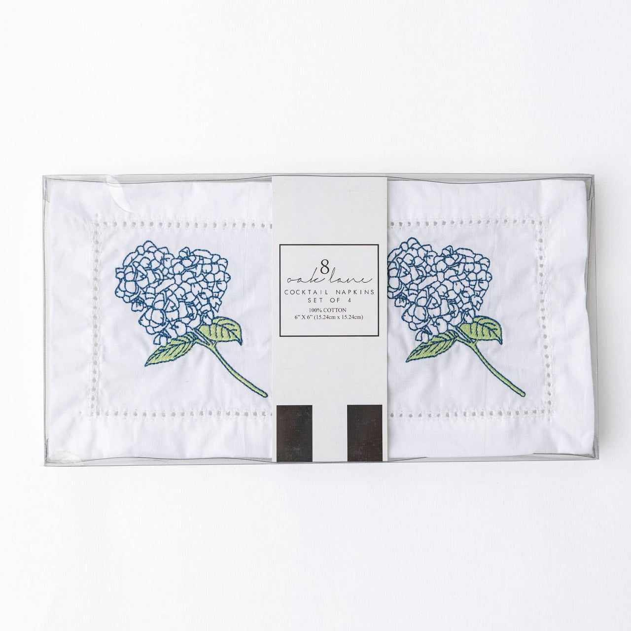 4pc Embroidered Cocktail Napkin Set Hydrangea