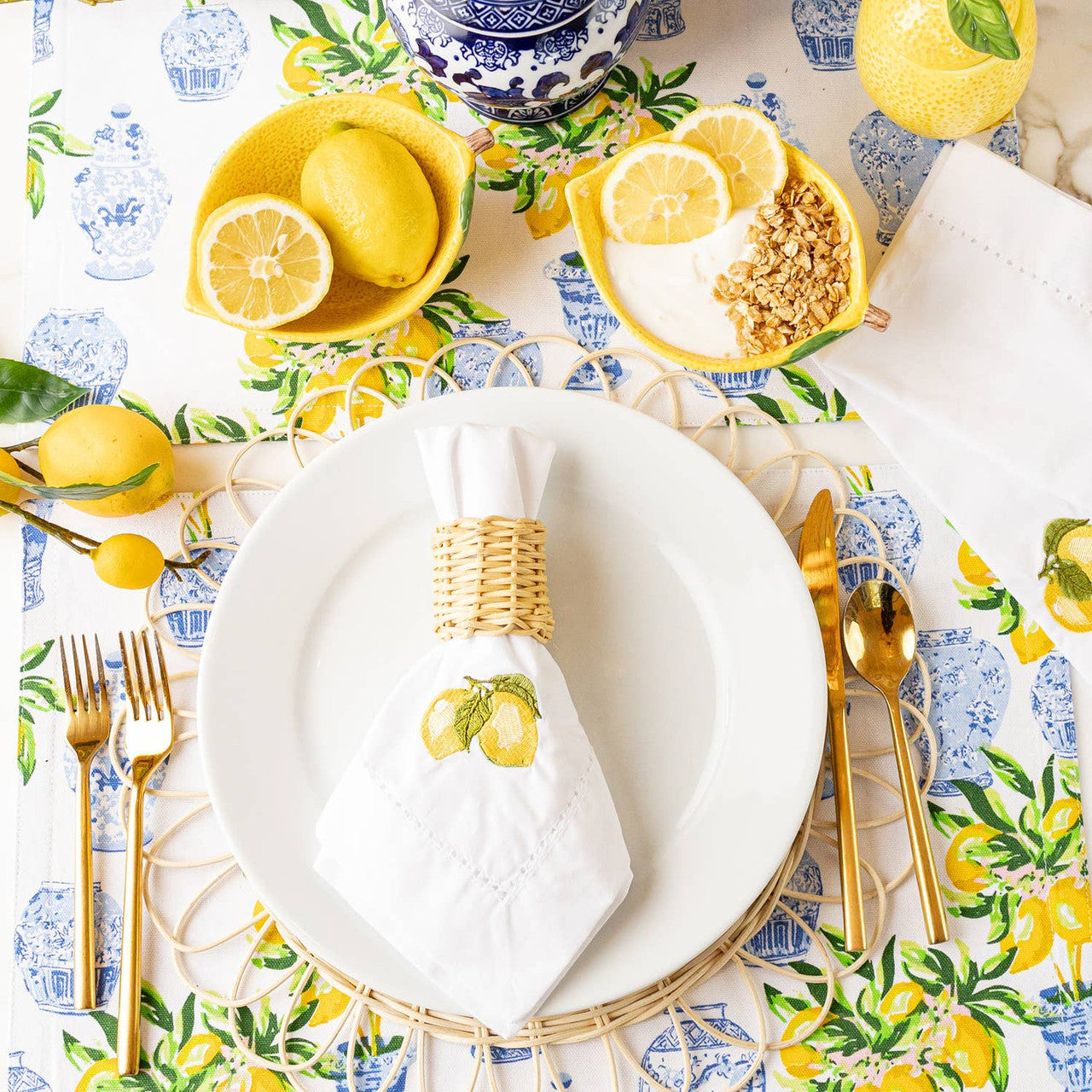 Embroidered Dinner Napkin Lemon
