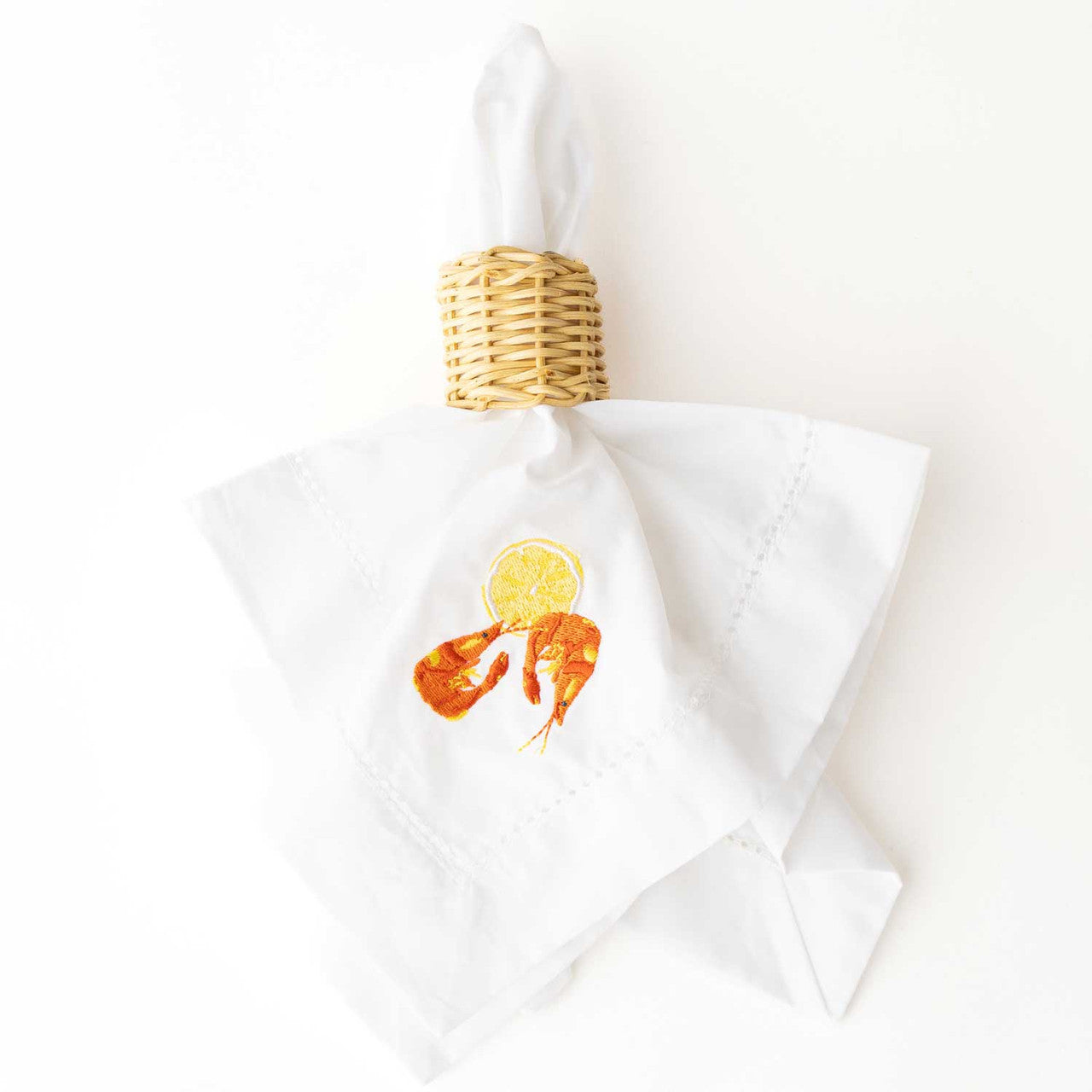 4Pc Embroidered Cocktail Napkin Set Lemon Prawns