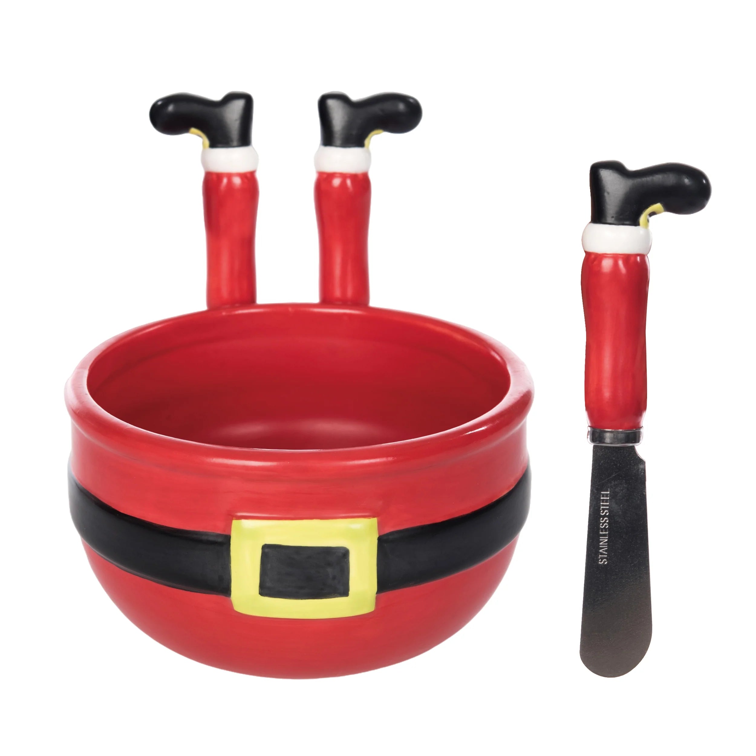 Cer Santa Dip Bowl w/Spreaders