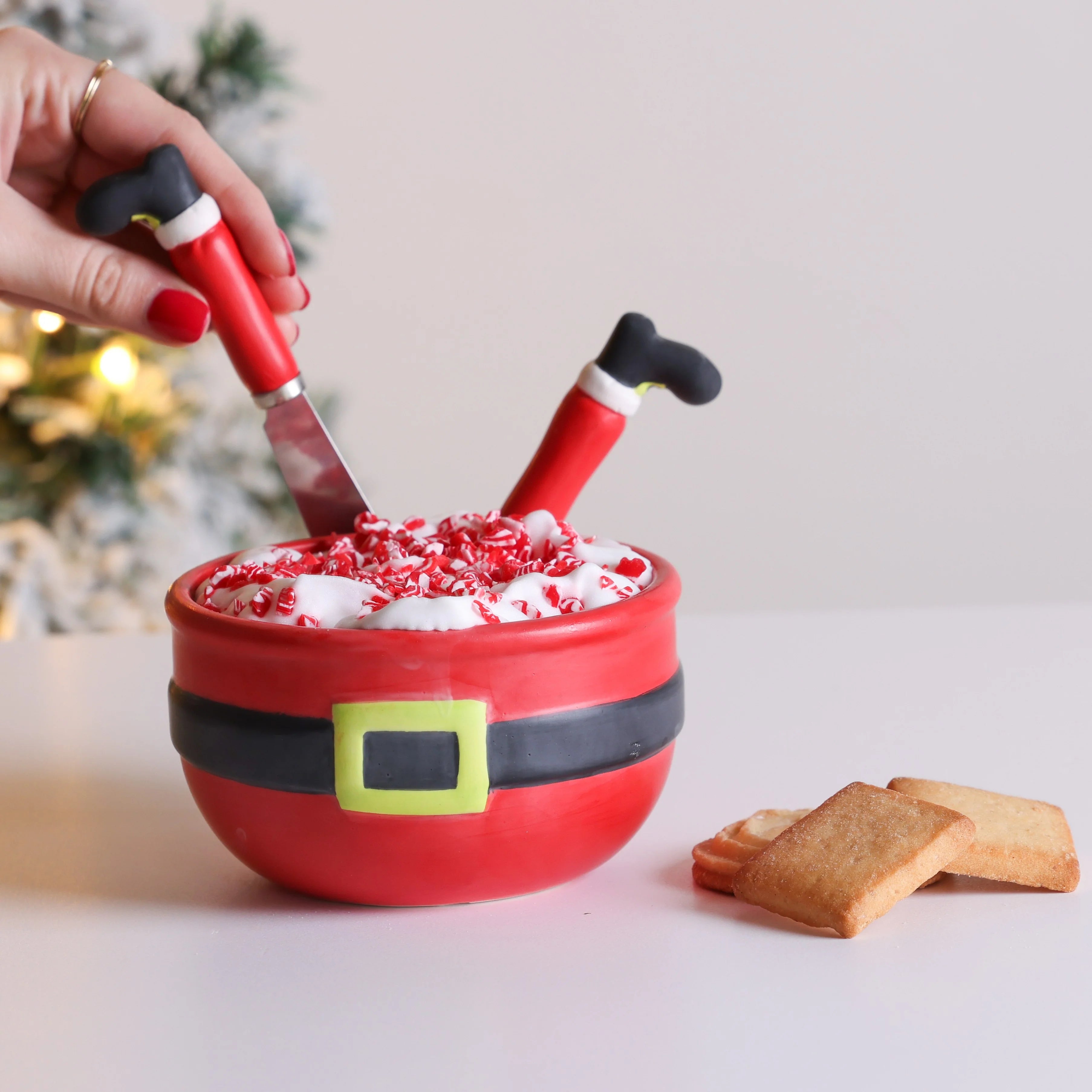 Cer Santa Dip Bowl w/Spreaders