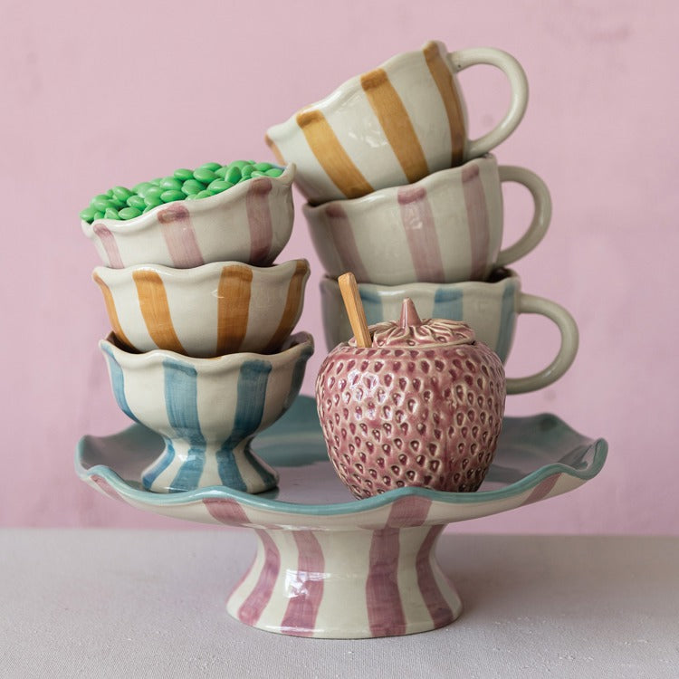 Stoneware Pedestal W Stripes