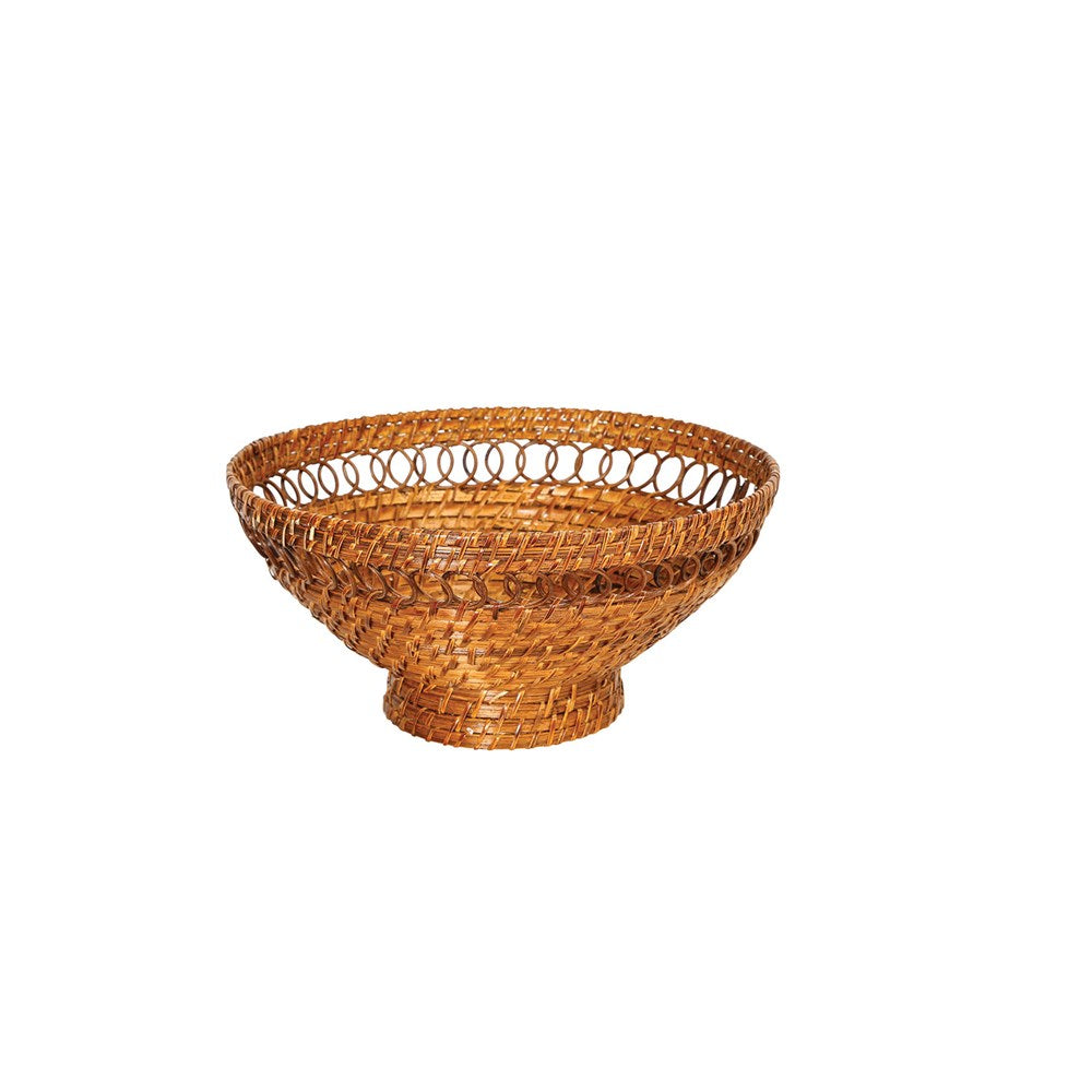 13" Round x 4-1/2"H Decorative Woven Rattan Footed Bowl