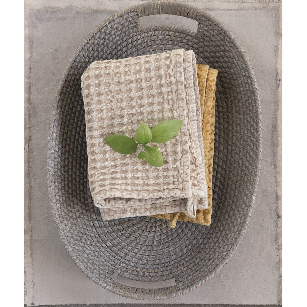 20"L x 14"W Decorative Hand Woven Rattan & Palm Tray With Handles