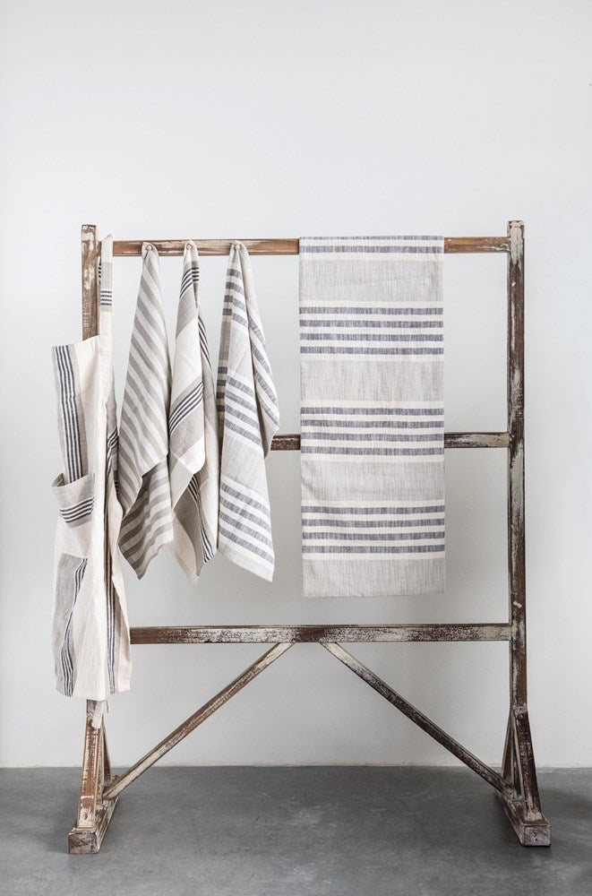 28"L x 18"W Woven Cotton Striped Tea Towels, Taupe, Black & Cream Color, Set of 3