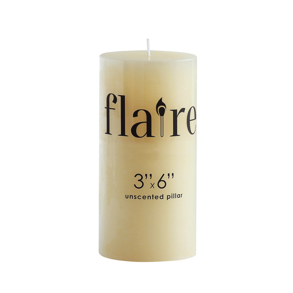 3" Round x 6"H Unscented Pillar Candle (Approximate Burn Time 101 Hours)