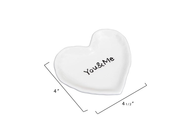 4-1/2"L x 4-1/4"W Ceramic Heart Dish "You & Me", White
