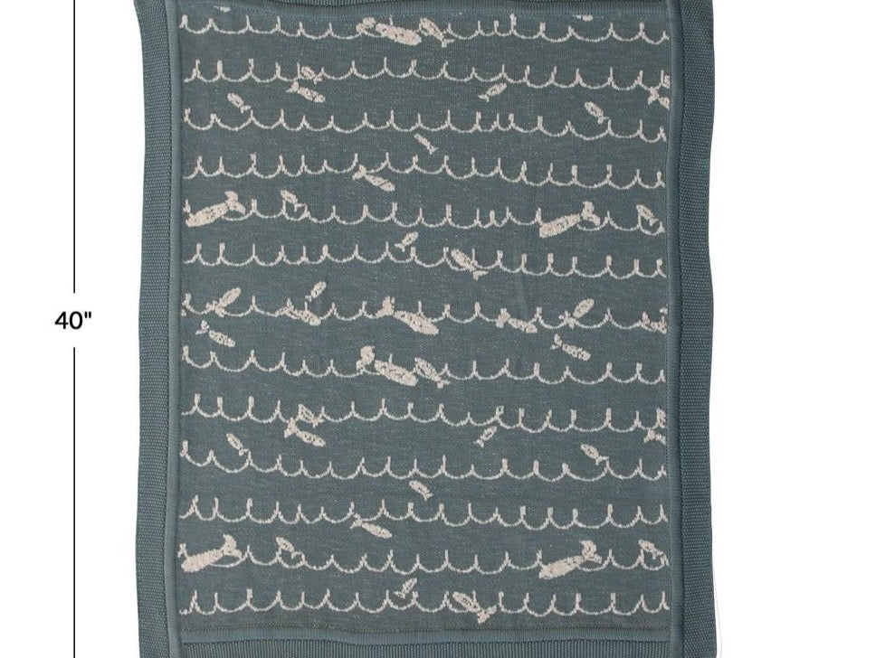 40"L x 32"W Cotton Knit Fish Blanket