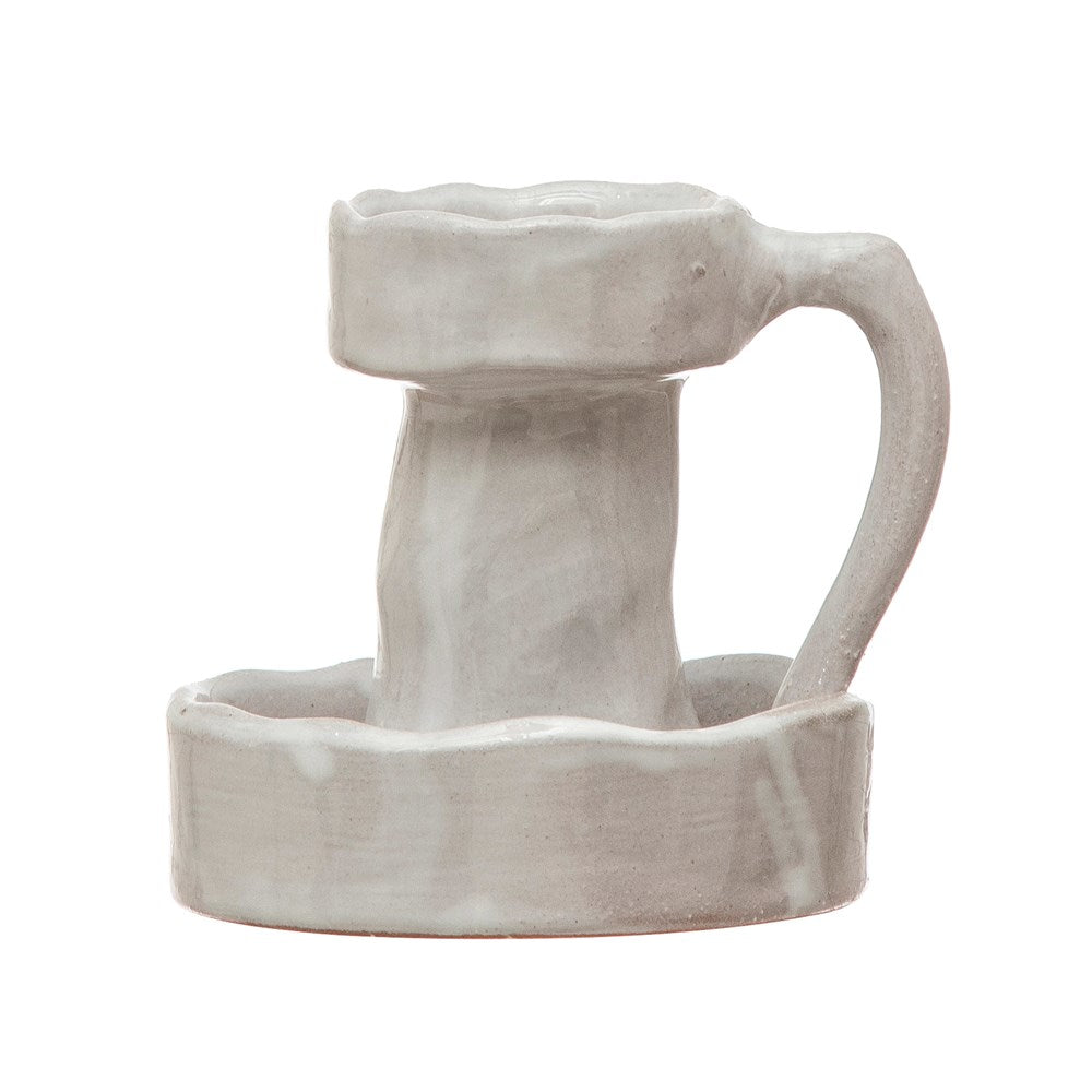 4" Round x 3-3/4"H Terra-Cotta Tealight Holder w/ Handle, White