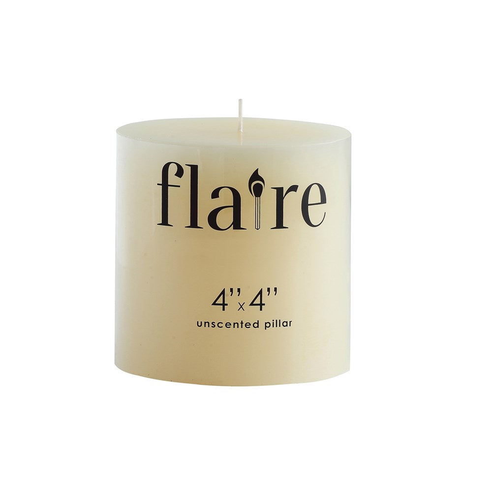 4" Round x 4"H Unscented Pillar Candle (Approximate Burn Time 80 Hours)
