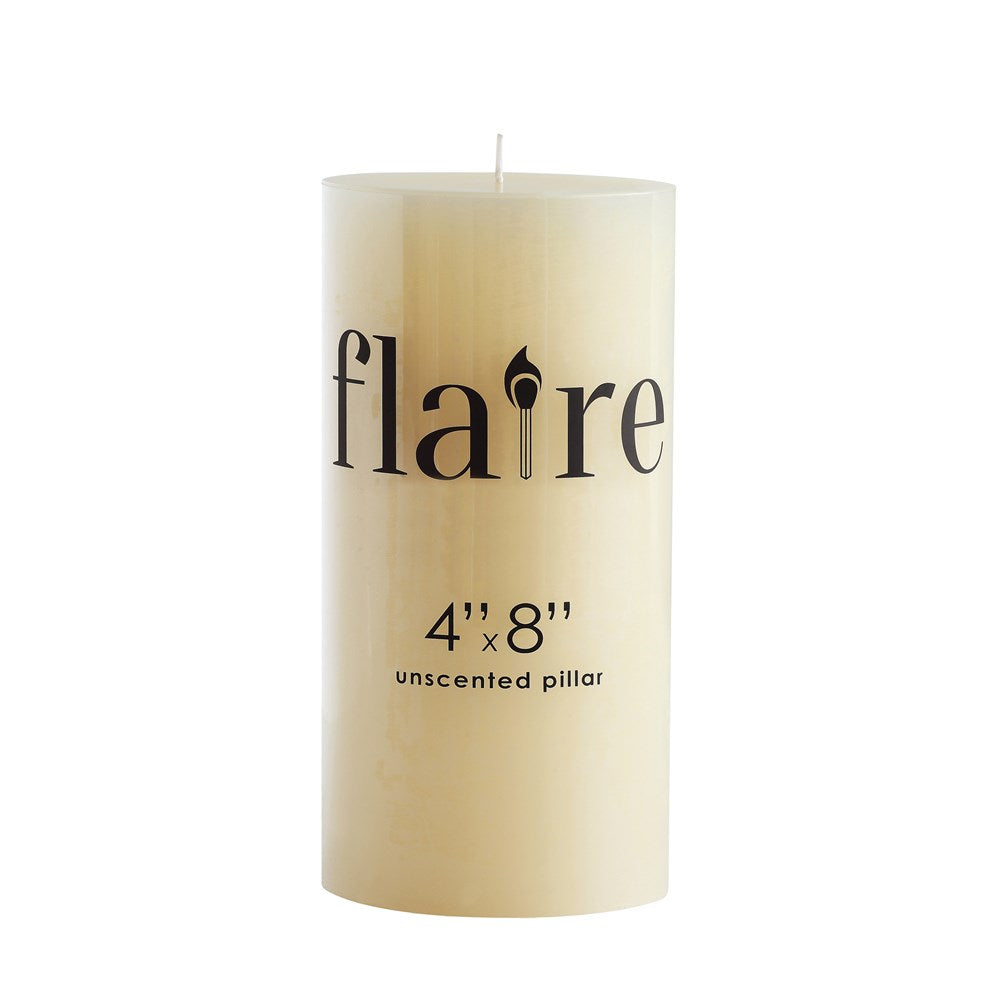 4" Round x 8"H Unscented Pillar Candle (Approximate Burn Time 148 Hours)