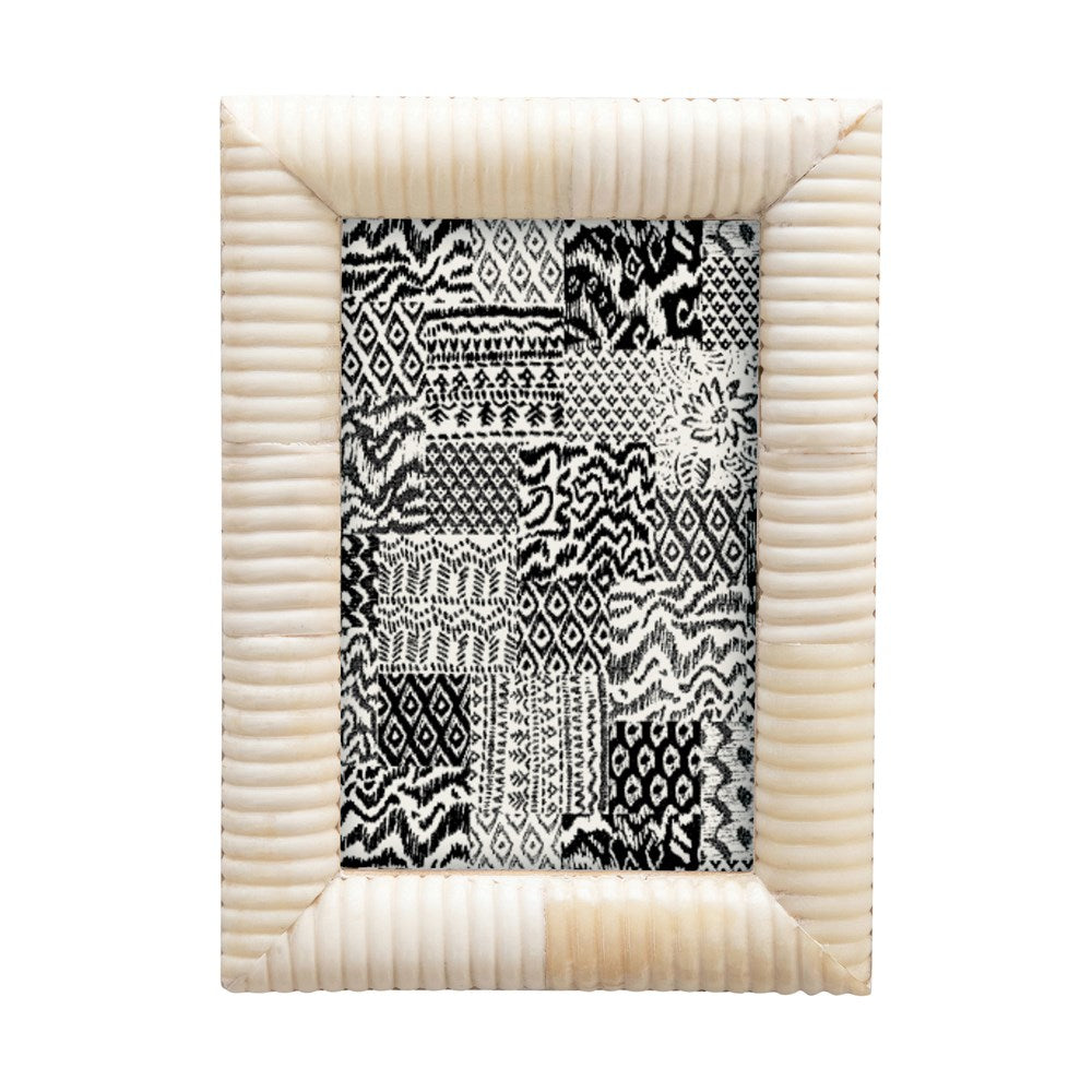 5-1/2"L x 7-1/2"H Hard-Carved Bone & MDF Photo Frame, Natural (Holds 4" x 6" Photo)