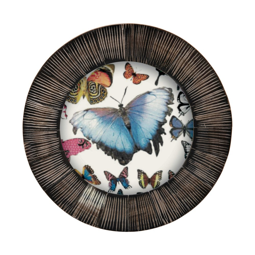 5-1/2" Round Hand-Carved Horn Photo Frame, Black & Natural (Holds 4" Round Photo)