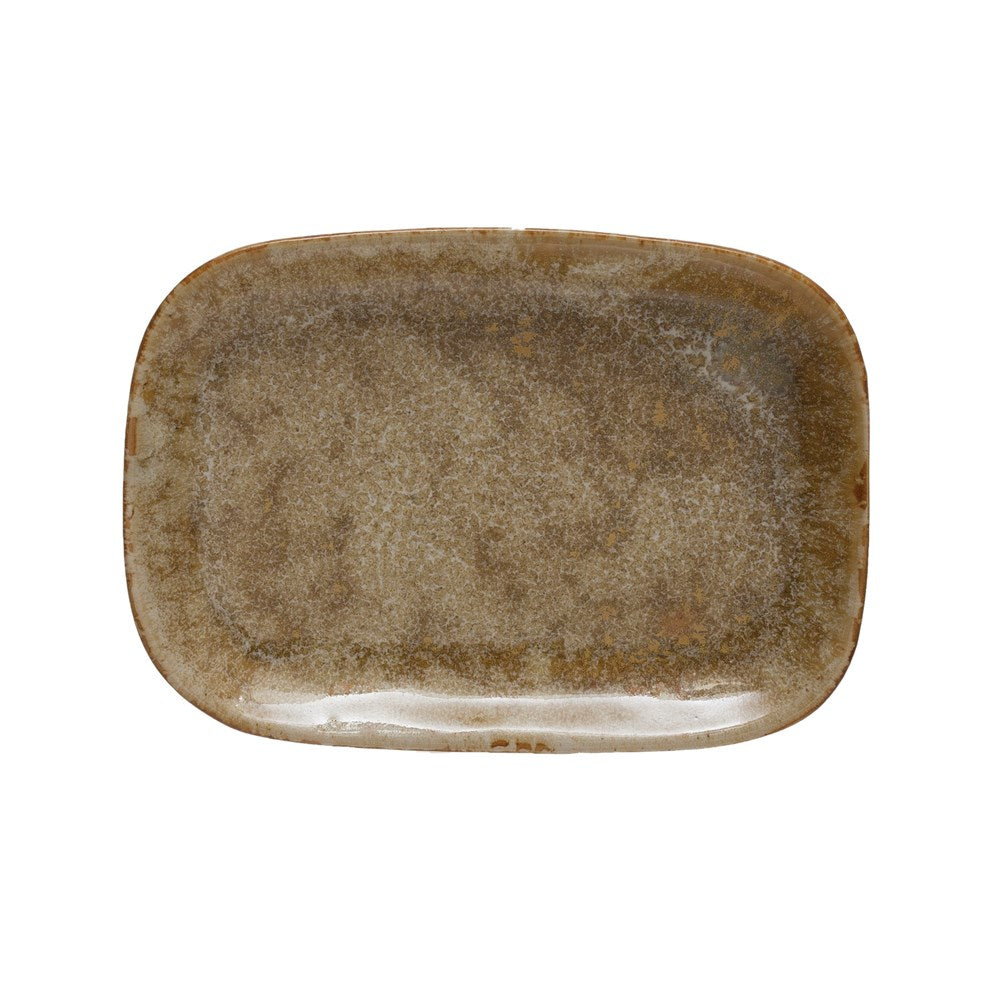 5.5"L x 4"W Stoneware Plate, Reactive Glaze, Mustard Color