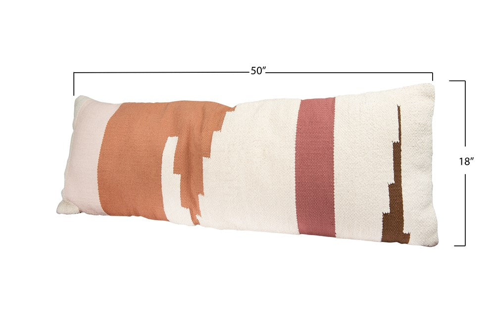 50"L x 18"H Hand Woven Cotton Kilim Lumbar Pillow, Multi Color