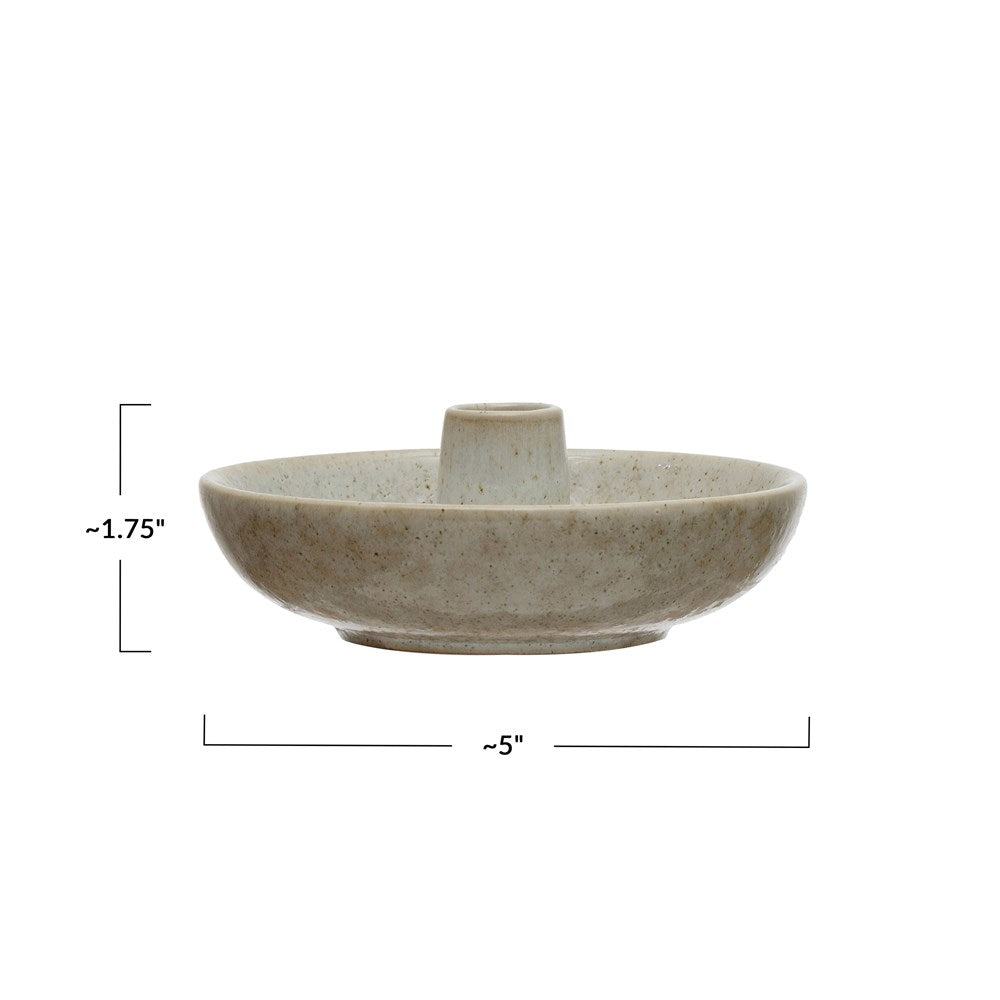 5" Round x 1-3/4"H Stoneware Dish w/ Toothpick Holder, Reactive Glaze, White