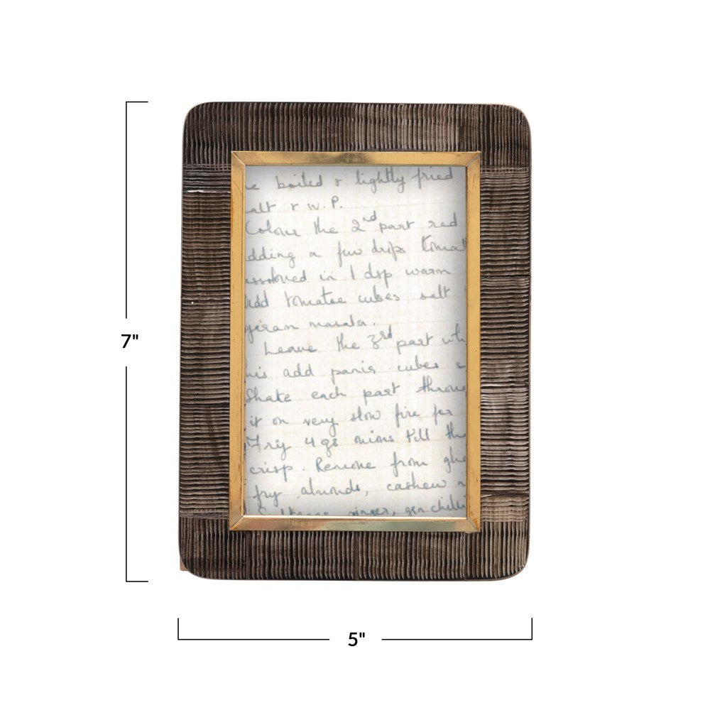 5"W x 7"H Hand-Carved Horn Photo Frame w/Brass Border, Black & Natural (Holds 4" x 6" Photo)