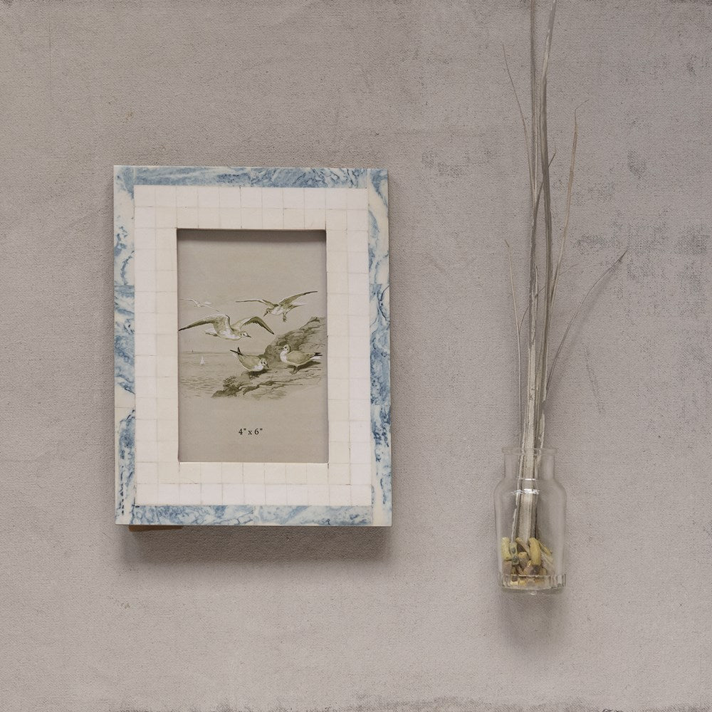 6.5"W x 8.5"H MDF & Resin Photo Frame, Blue & Ivory Color