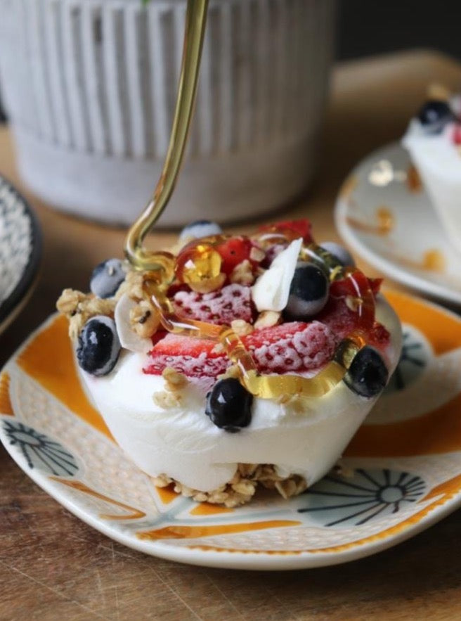 5-1/2" Round Hand-Painted Stoneware Plate w/ Floral Pattern, 4 Styles