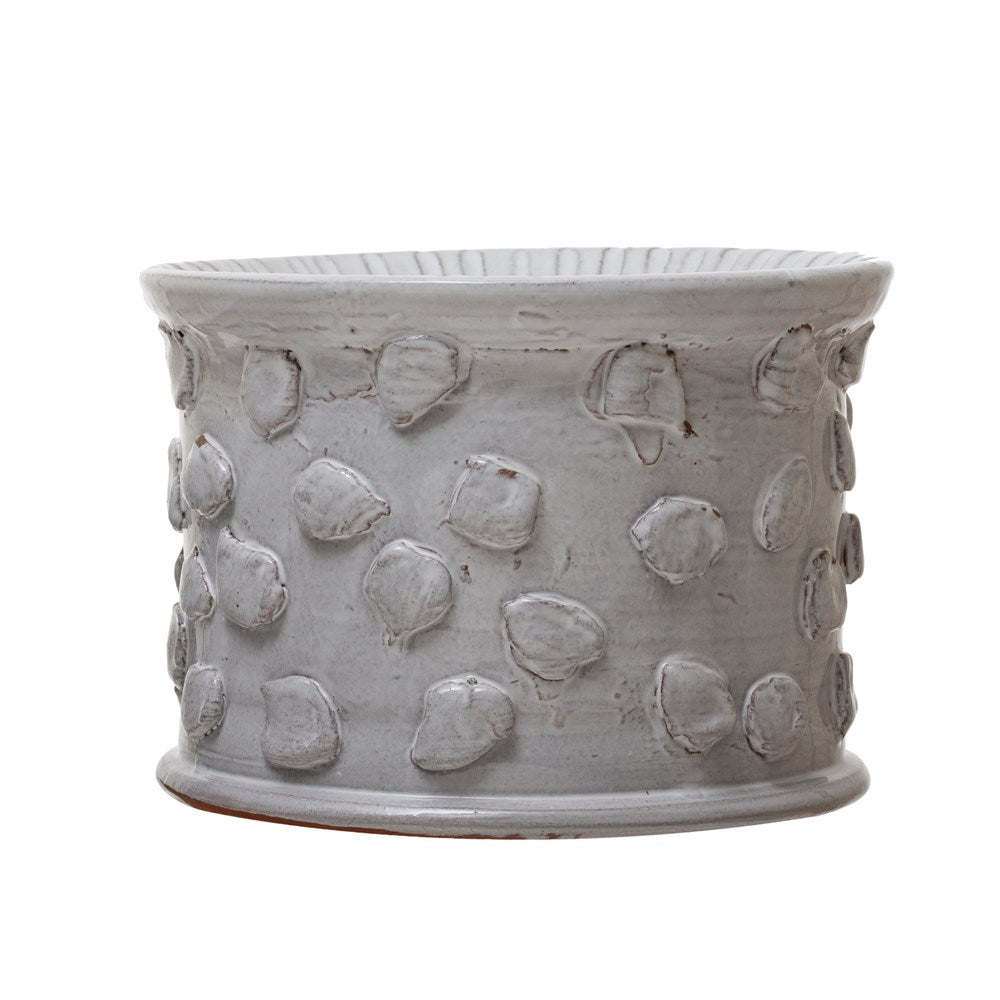 7.25" Round x 5.25"H Terra-Cotta Textured Candle Holder/Pedestal, White (Holds 6" Pillar)