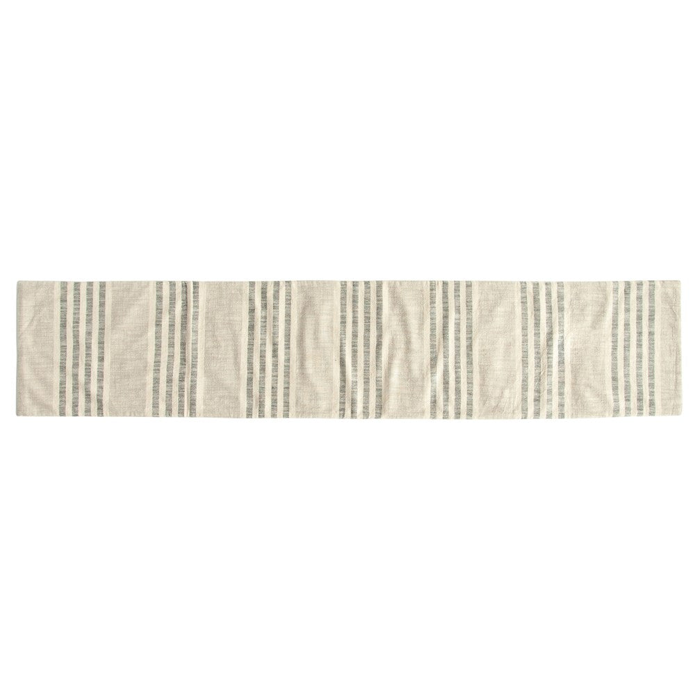72"L x 14"W Woven Cotton Stripe Table Runner, Black & Cream