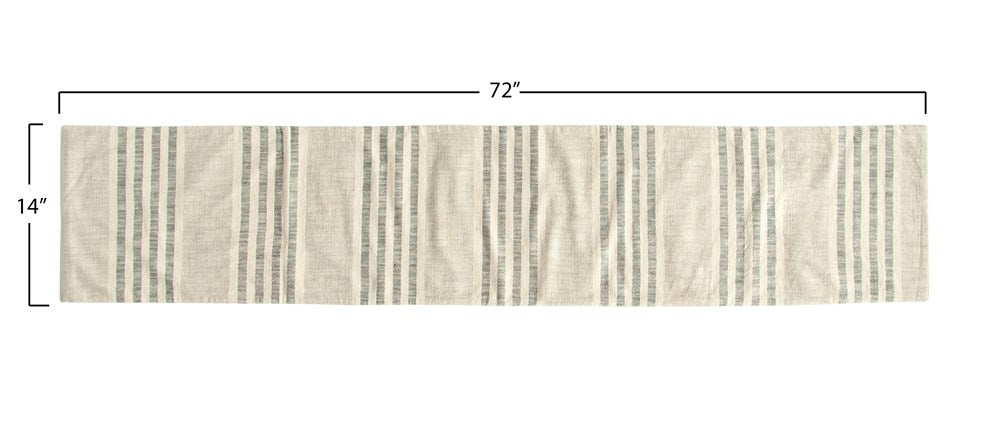 72"L x 14"W Woven Cotton Stripe Table Runner, Black & Cream