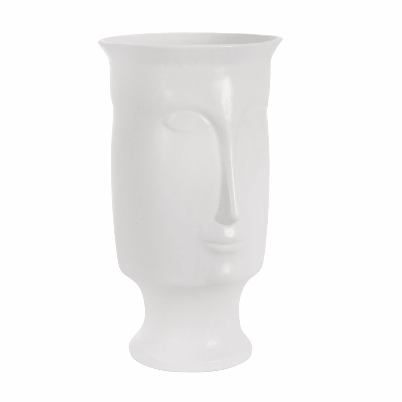Ceramic 11" Face Vase W/Base, White