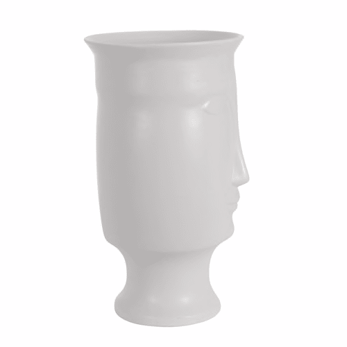 Ceramic 11" Face Vase W/Base, White