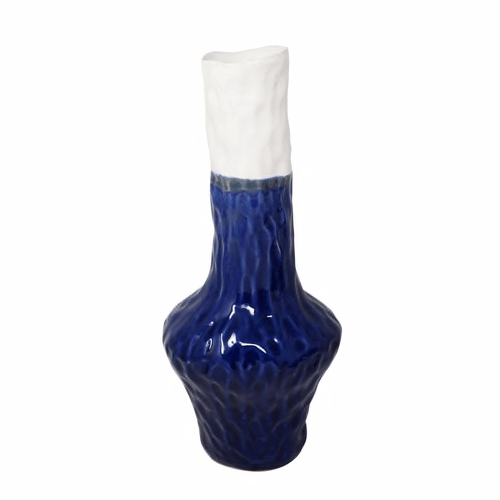 Ceramic Gourd Vase 17" H White/Blue