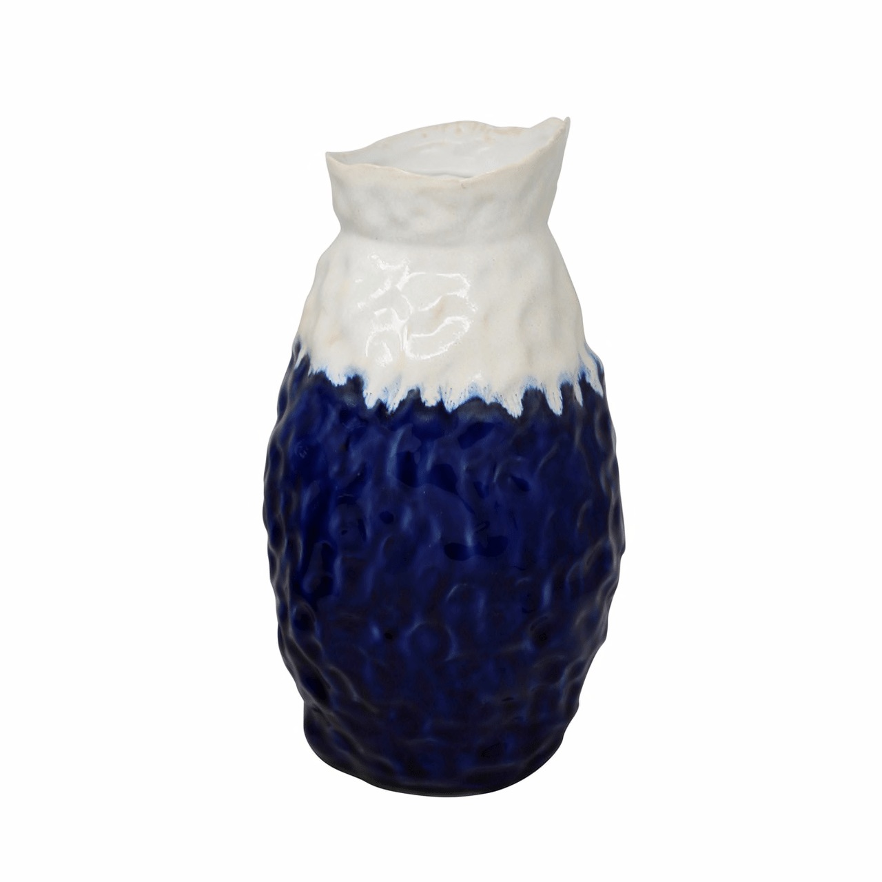 Ceramic Vase 13" H, White/Blue