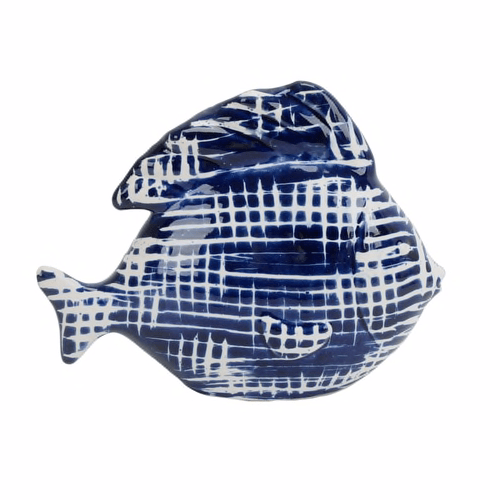 Dark Blue/White Ceramic Fish 8"