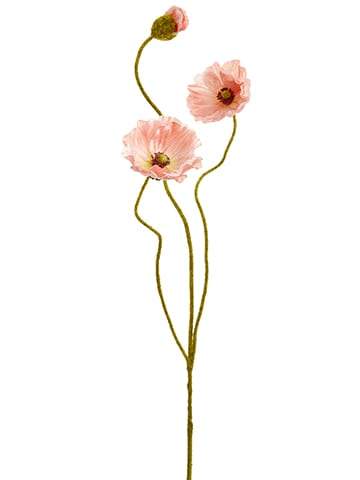 24.4″ Poppy Spray With 2 Flowers And One Bud Coral