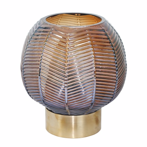 Glass 9" Chevron Pattern, Brown/Gold