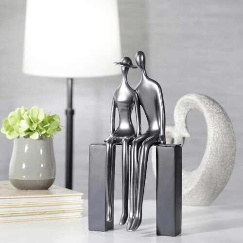 Polyresin 11" Sitting Couple Silver/Black