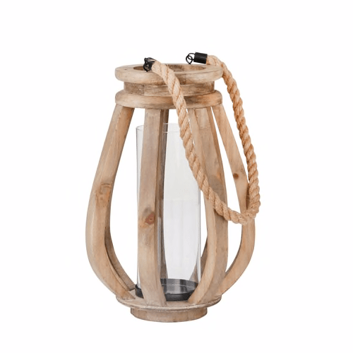 Wood 16" Lantern W/Glass,Brown