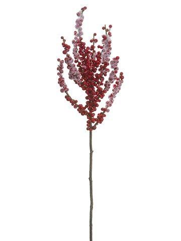 31″ Snowed Ilex Berry Spray Red Snow