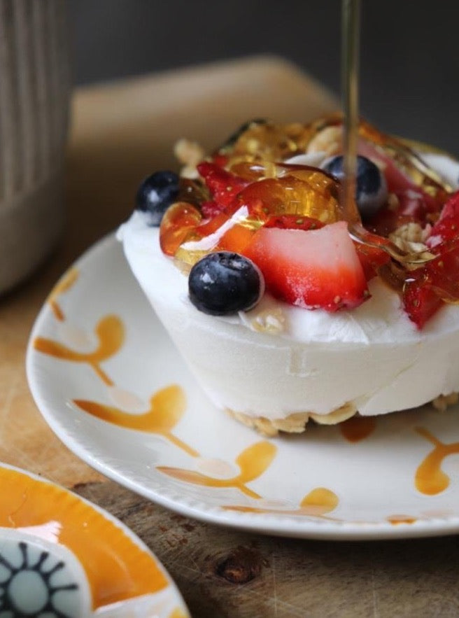 5-1/2" Round Hand-Painted Stoneware Plate w/ Floral Pattern, 4 Styles