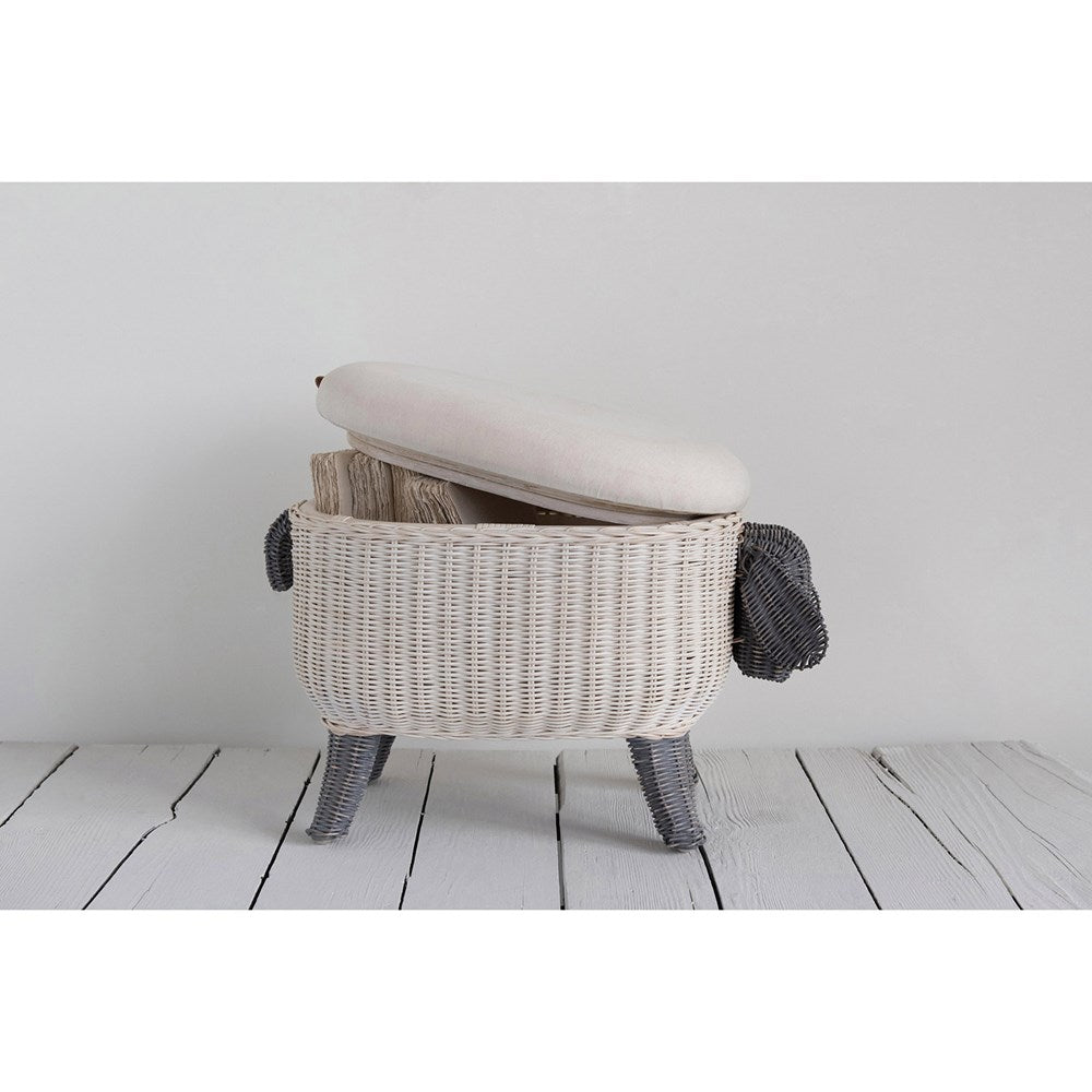 23-3/4"W x 13"D x 16-1/4"H Woven Sheep Storage Stool w/ Upholstered Lid