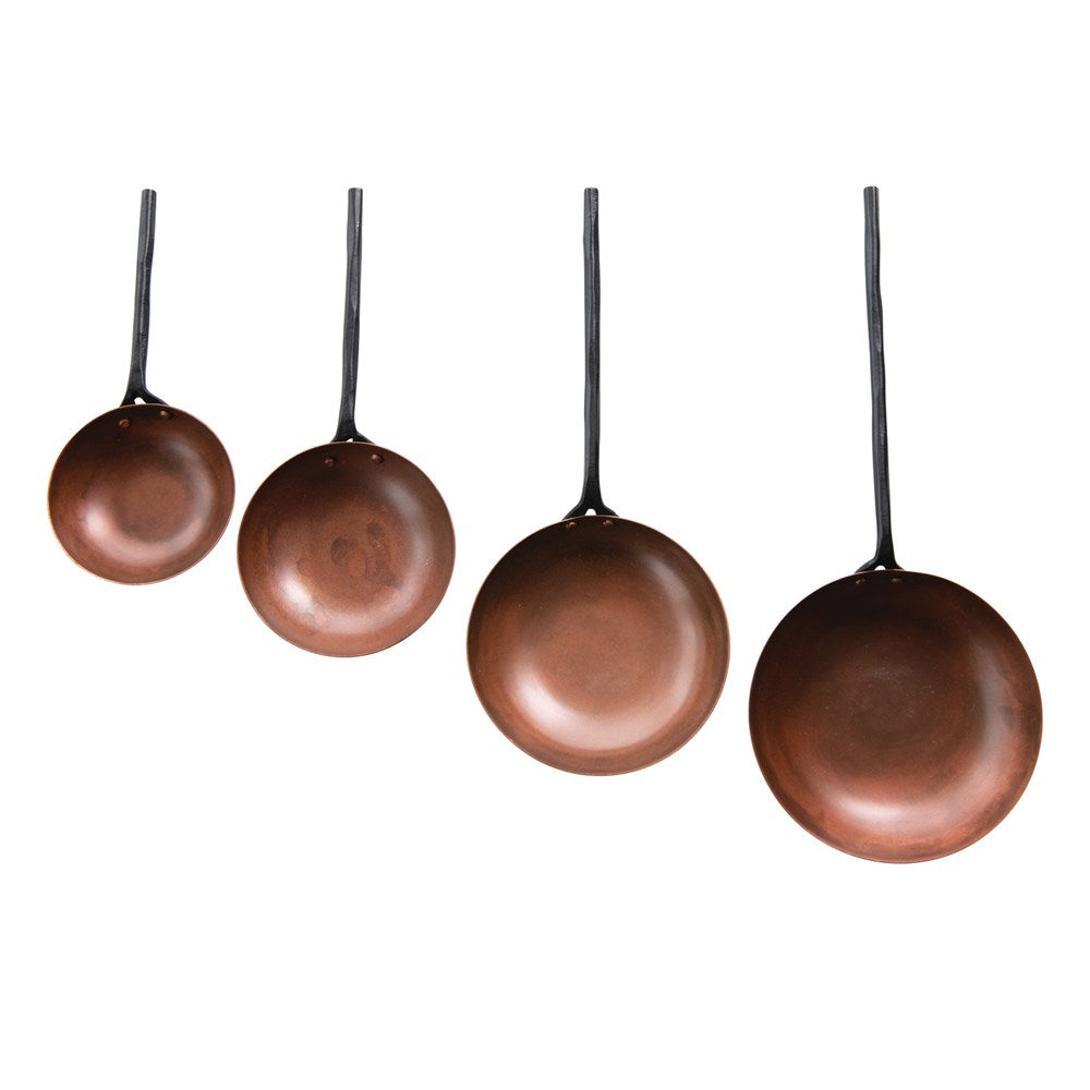 10"L Metal Spoons/Scoops with Forged Handles, Copper Finish, Set of 4 in Drawstring Bag