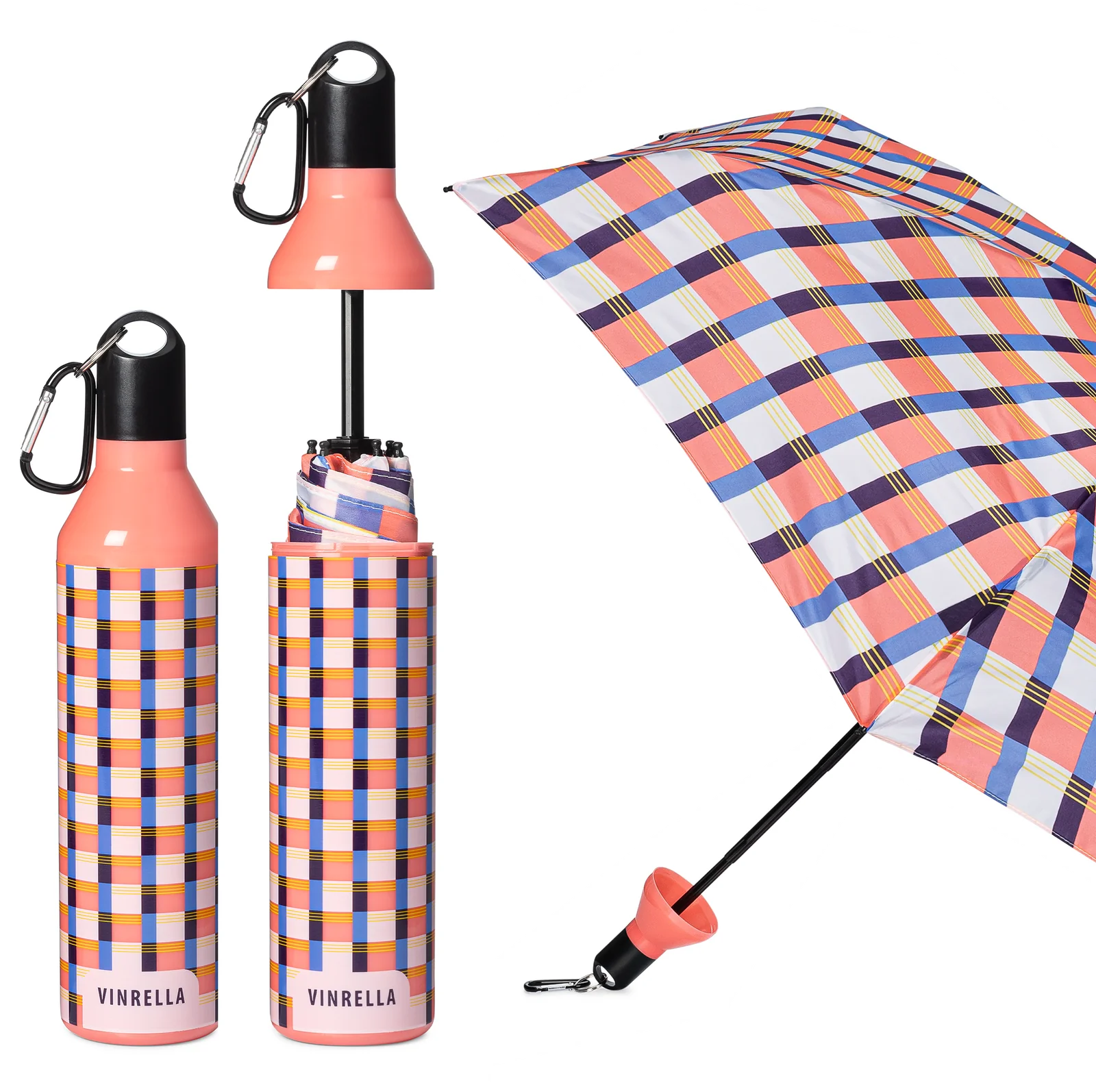 Water Bottle Umbrella Gingham Pink
