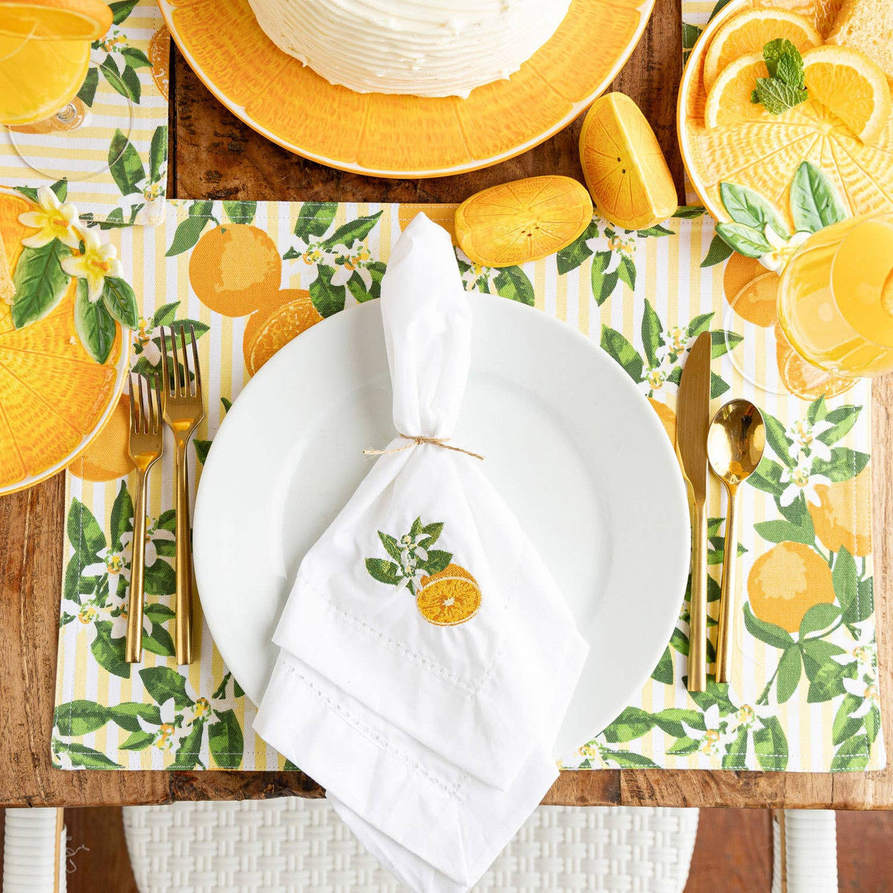 Embroidered Dinner Napkin Orange Blossom