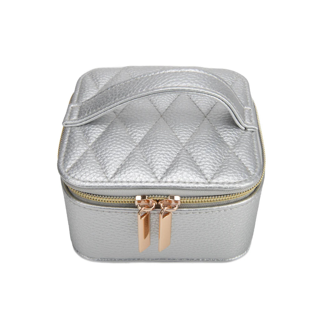Leah Quilted Travel Jewelry Case With Pouch Light Grey