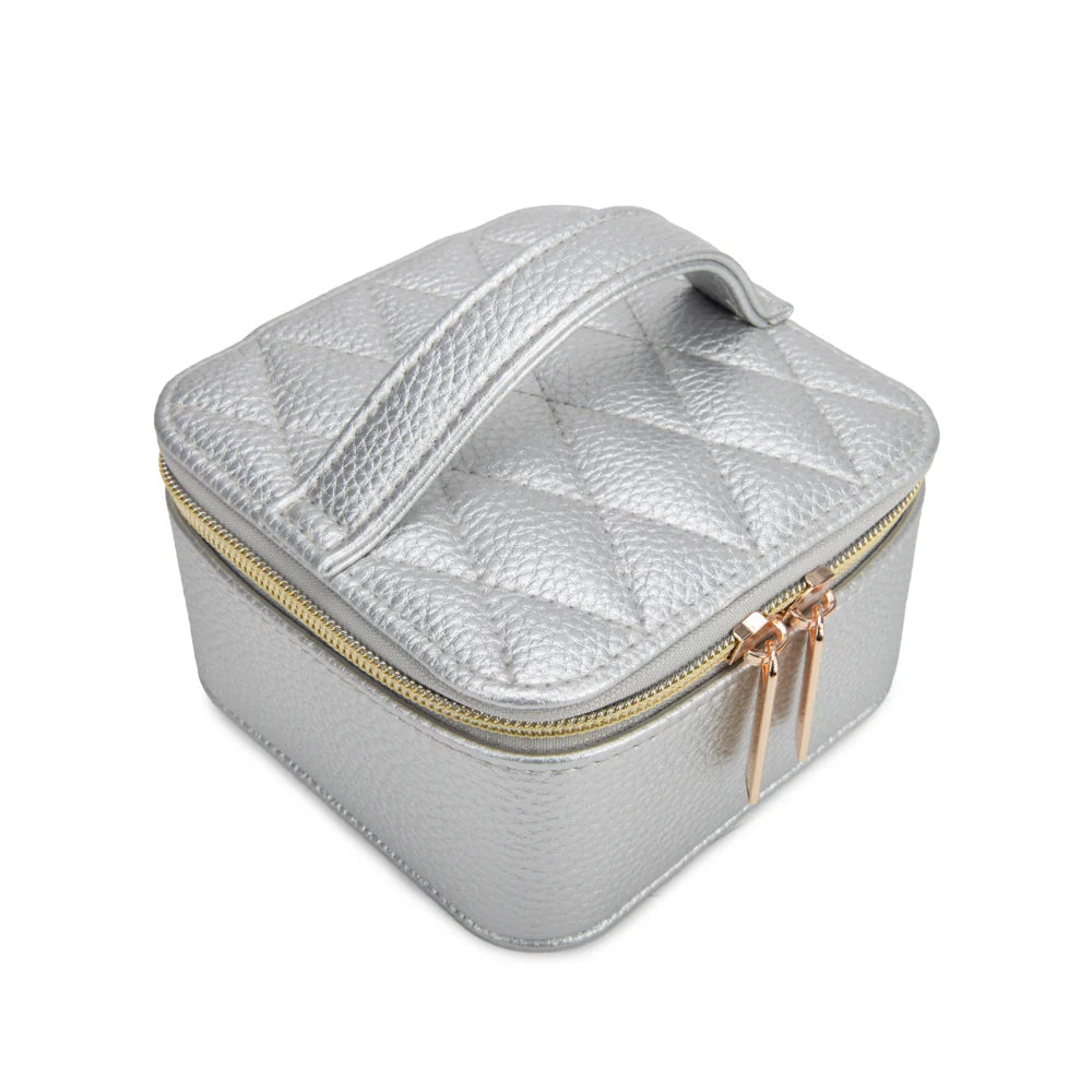 Leah Quilted Travel Jewelry Case With Pouch Light Grey