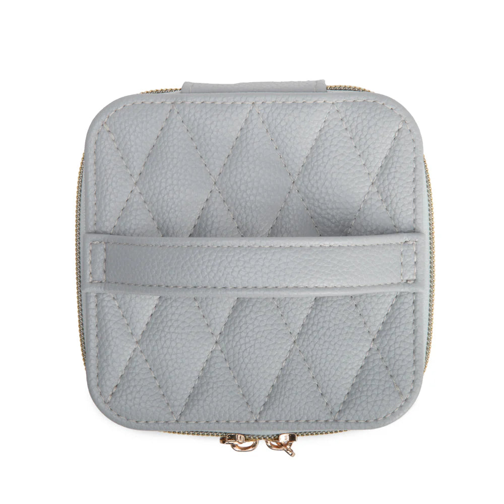 Leah Quilted Travel Jewelry Case With Pouch Light Grey