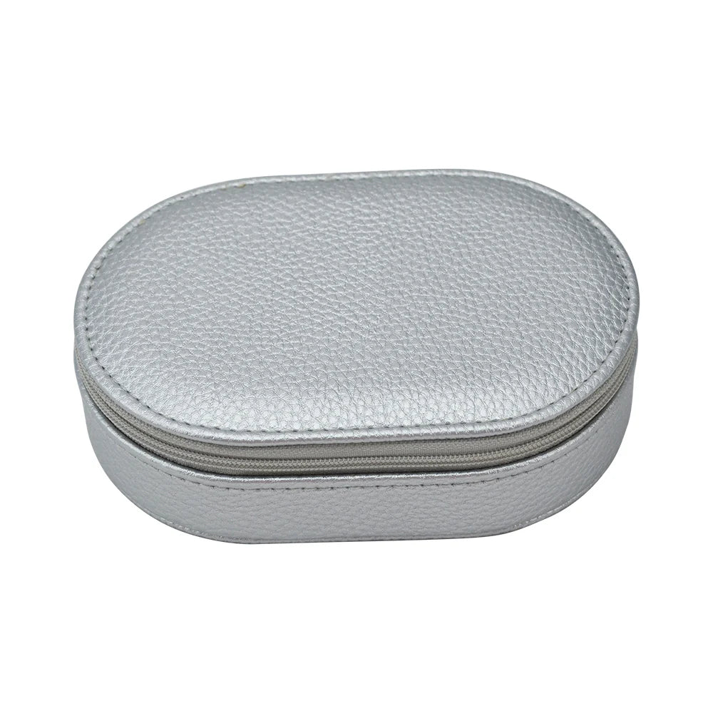 Leah Oval Travel Jewelry Case Silver