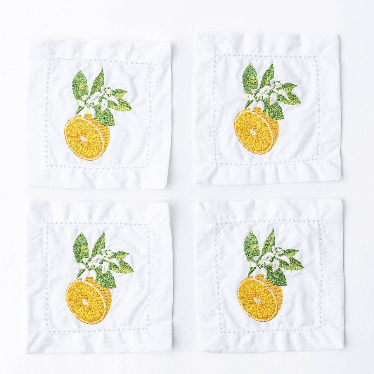 4Pc Embroidered Cocktail Napkin Set Orange Blossom