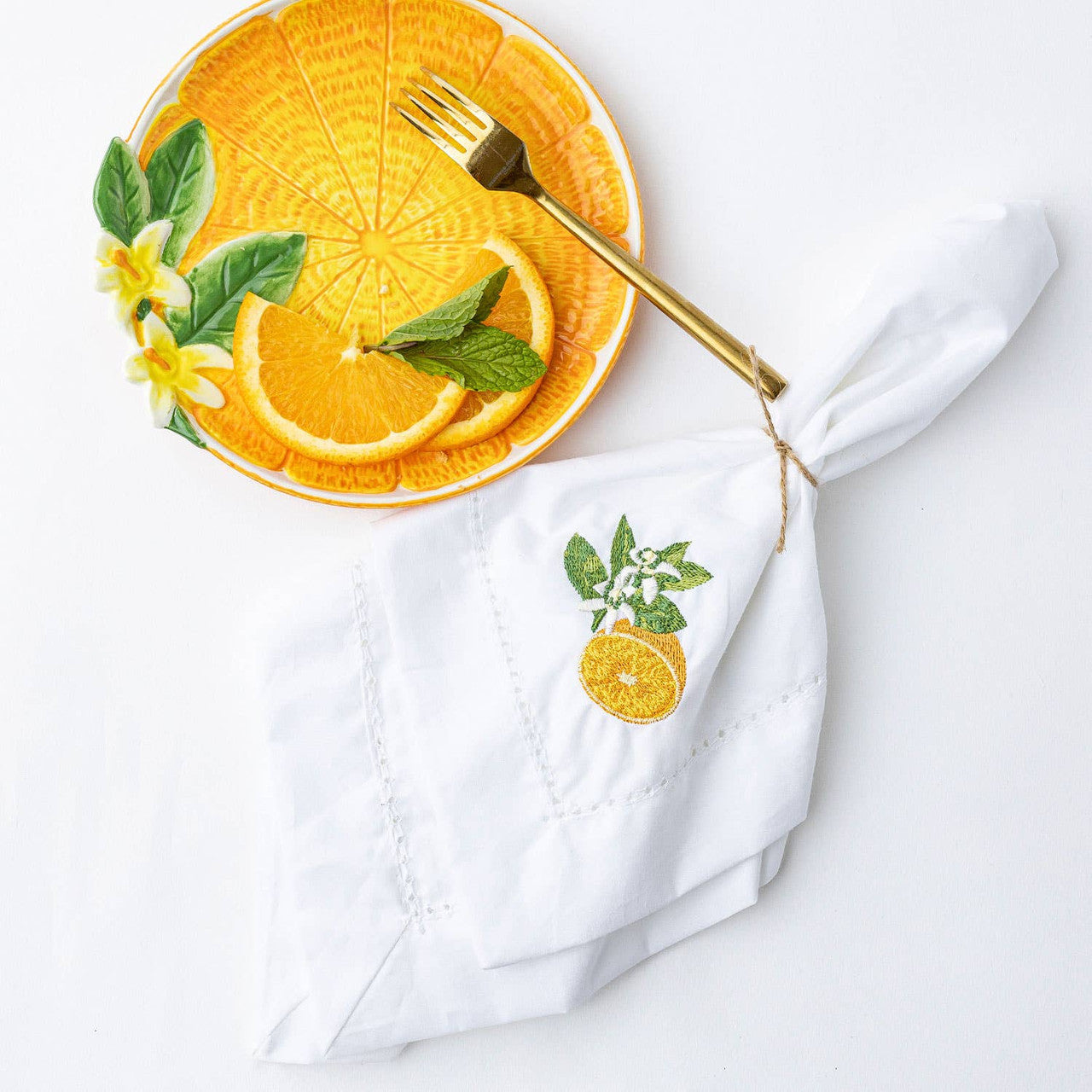 Embroidered Dinner Napkin Orange Blossom