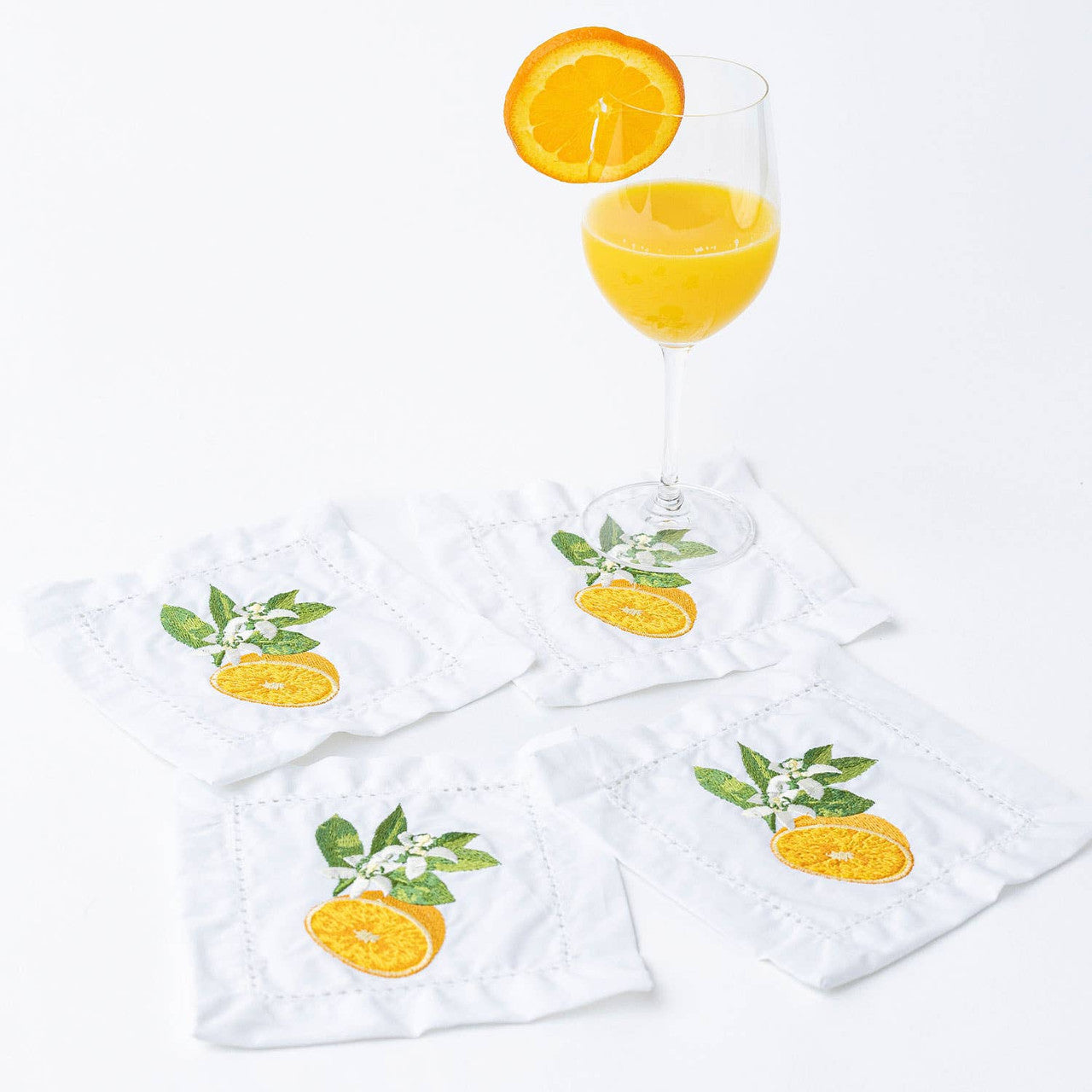 4Pc Embroidered Cocktail Napkin Set Orange Blossom