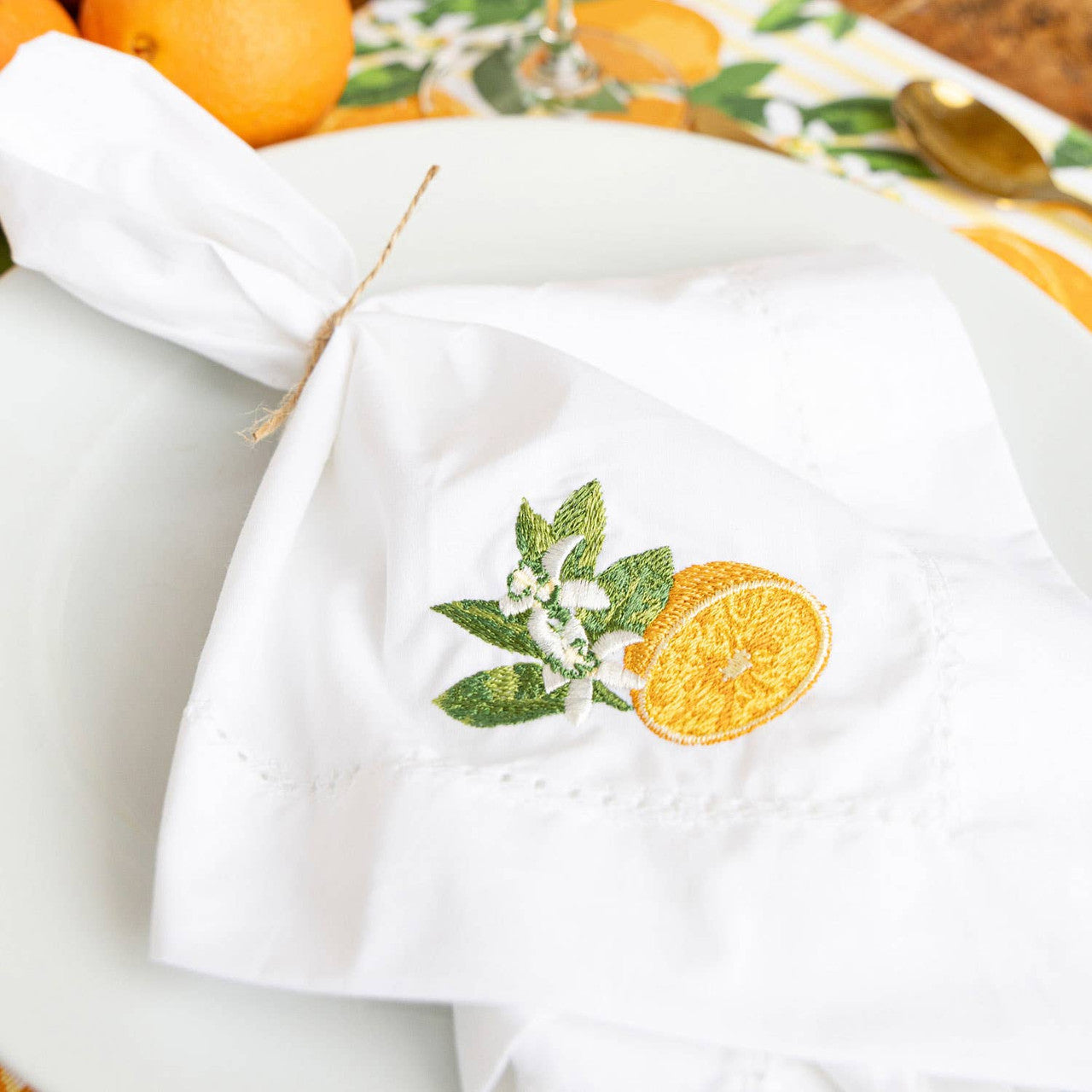 Embroidered Dinner Napkin Orange Blossom